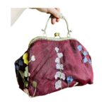 Borsa fatta a mano in tulle 3d e canvas color bordeaux
