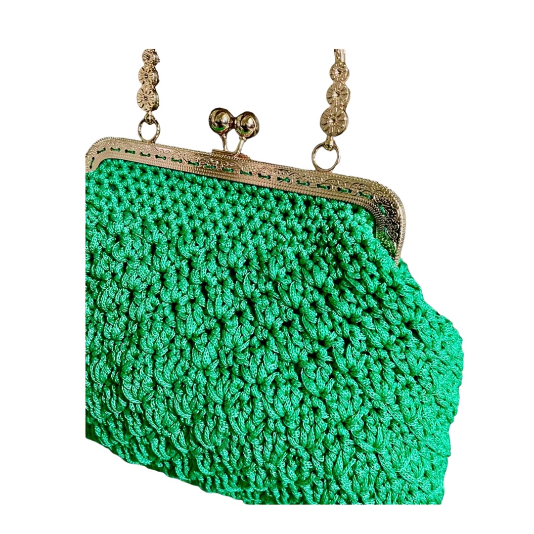 Creazioni - Borsette - Pochette verde in cordino su rete canvas