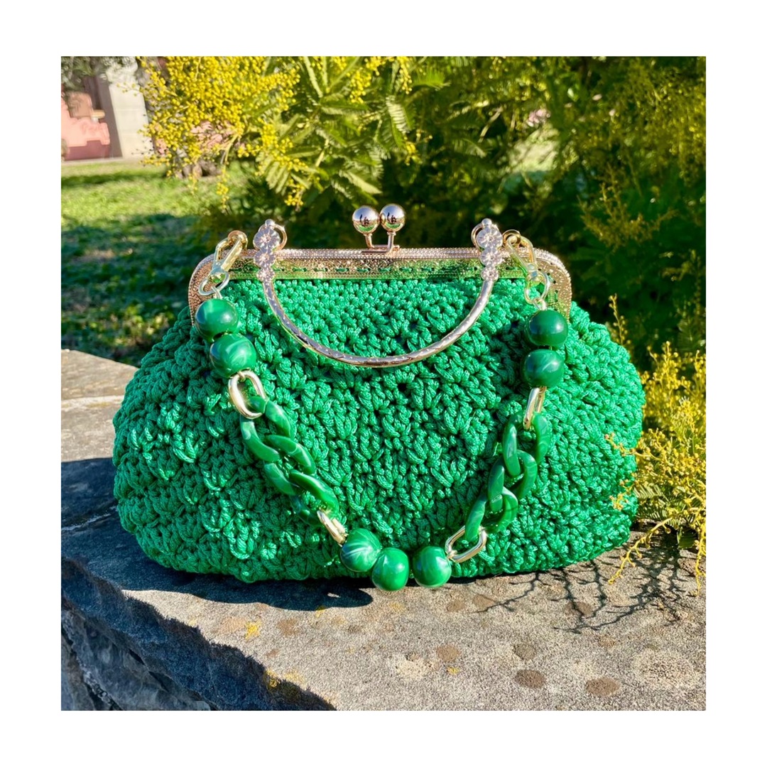 Creazioni - Borsette - Pochette verde in cordino su rete canvas chiusura  calamitata