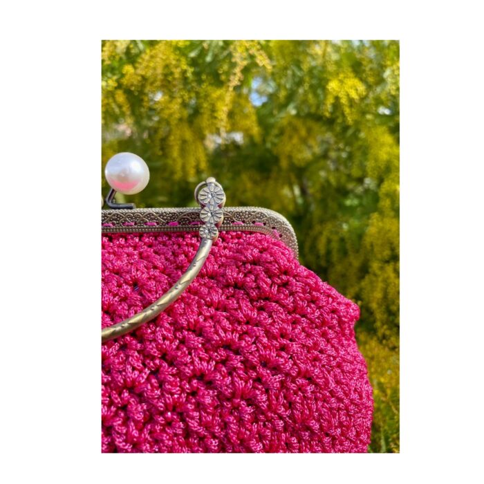 Borsa fatta a mano in cordino di nylon con lurex colore rosa